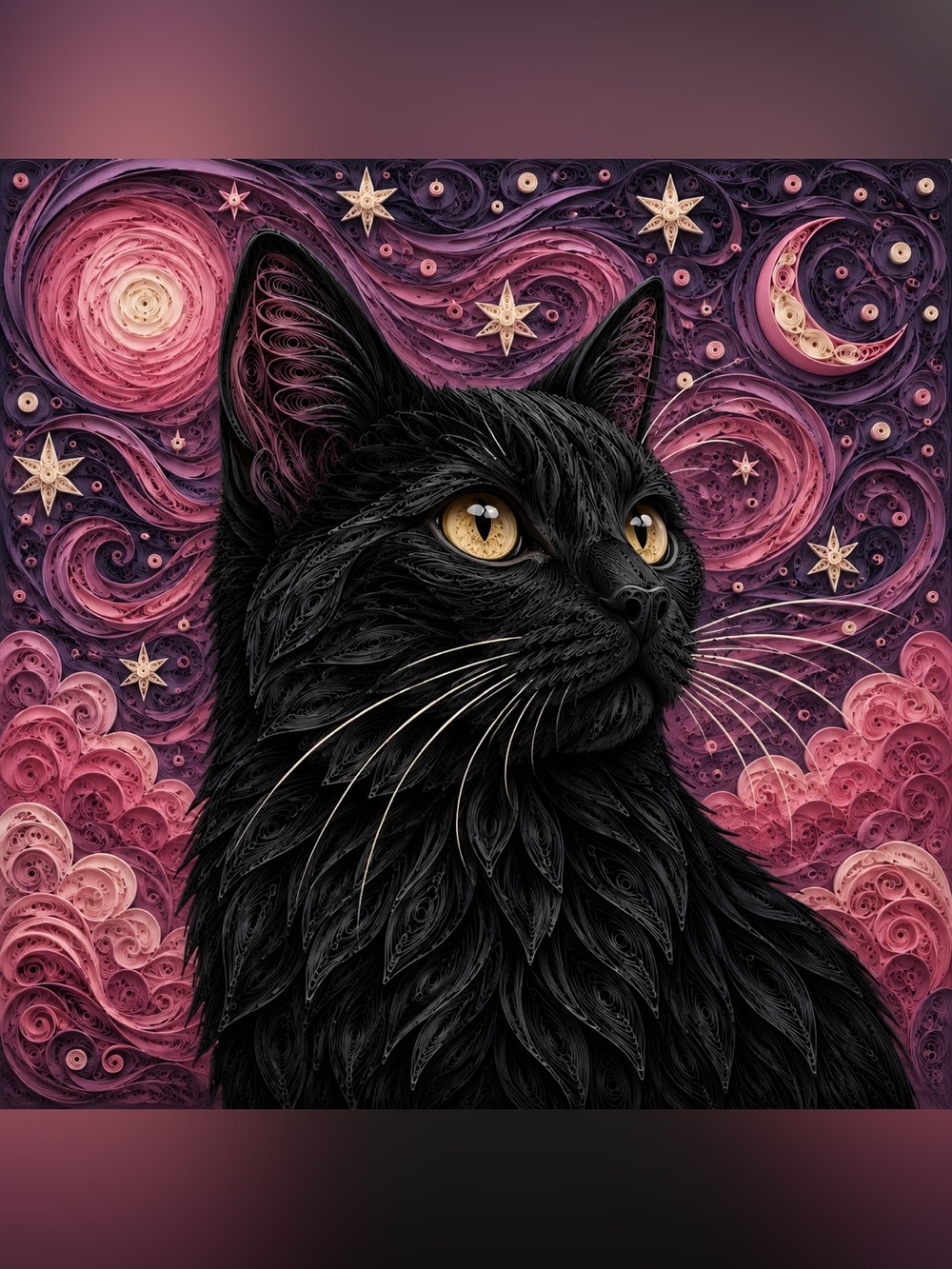 8x8 Black Framed Mystical Black Cat Wall Art Print